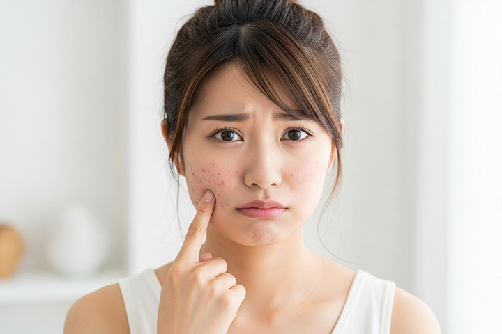 肌荒れを気にしている女性のイメージ