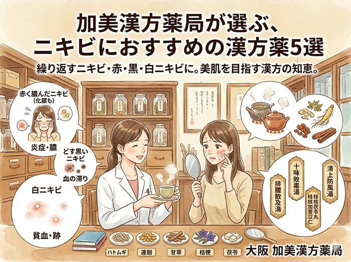 大阪の加美漢方薬局が選ぶ、ニキビにおすすめの漢方薬5選