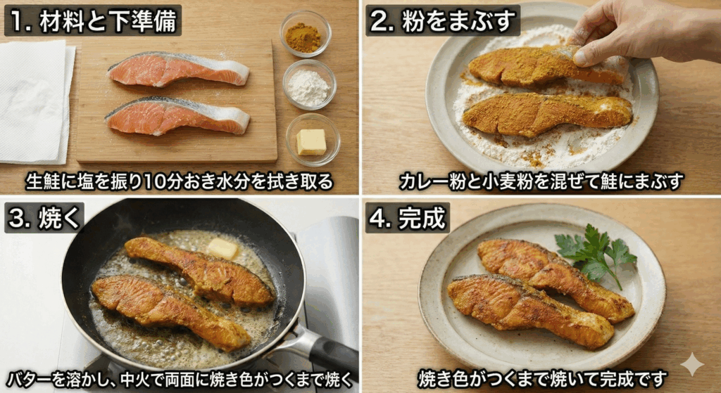 鮭のカレーソテー