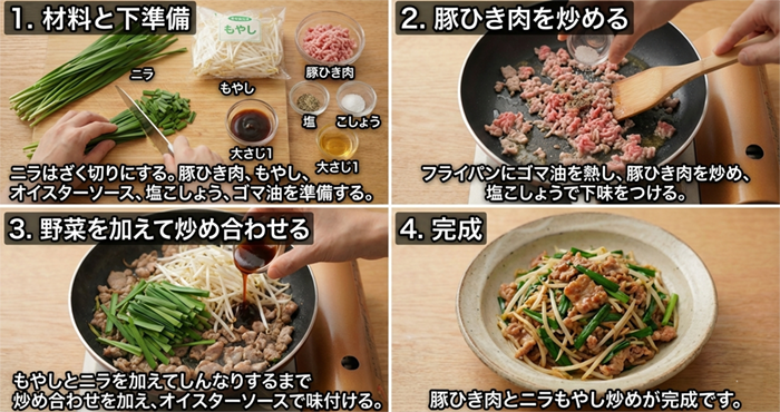 豚ひき肉とニラもやし炒め