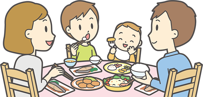 家族と食事のイラスト